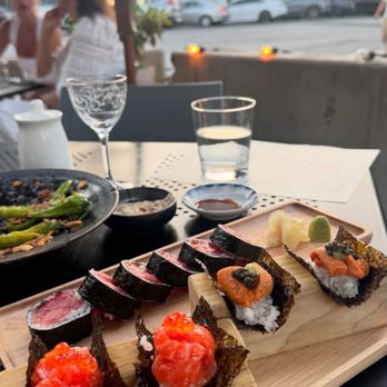 Hinoki - Salmon Ikura and Hokkaido Uni Caviar Sushi Tacos + Toro Scallion Roll + Shishito Peppers - Dim Sum Near Me - Greenwich, Connecticut