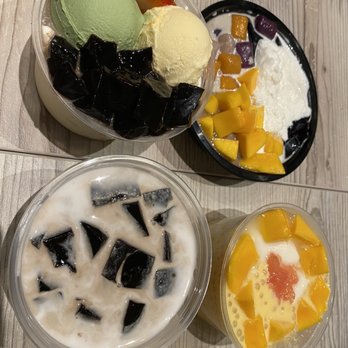 Sweethoney Dessert - Mango pomelo sago, grass jelly ice with ice cream, vanilla ice with taro and sweet potato balls, grass jelly red bean soup - Desserts Near Me - Colma, California