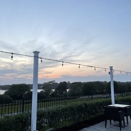 String lights above the patio- lovely after dark