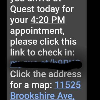 Quest Diagnostics - So this is the text I got 1 1/2 hours before my appointment. - Laboratory Testing Near Me - Downey, California
