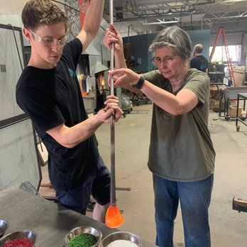 Dallas Glass Art - Applying color to a molten blob of glass. - Art Galleries Near Me - Dallas, Texas Dallas Glass Art - Applying color to a molten blob of glass. - Art Galleries Near Me - Dallas, Texas