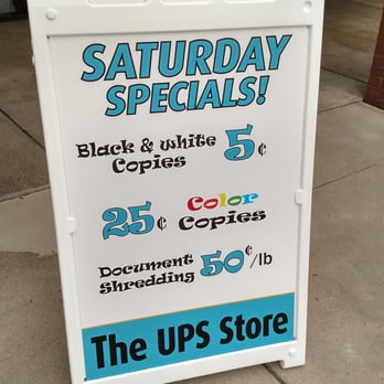 The UPS Store - Saturday Specials are the best! .5¢ b&w copies, .25¢ color copies and .50¢ shredding! Can't beat that! - Shipping Centers Near Me - Upland, California