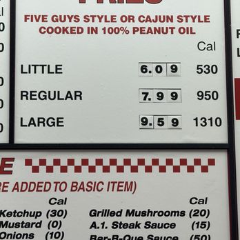 Five Guys - Menu as of Oct. 16, 2025 - Burgers Near Me - Elk Grove, California
