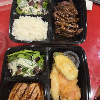 EBISU - Bento boxes: Beef Teriyaki Salmon Teriyaki Mix Tempura - Japanese Near Me - Elk Grove, California