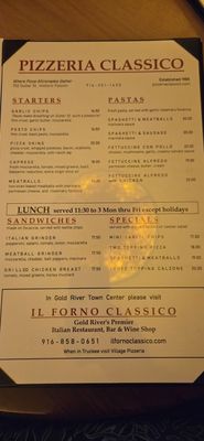 Menu photo 5 Pizzeria Classico Folsom, CA Menu photo 5 Pizzeria Classico Folsom, CA