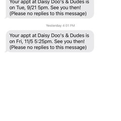 Daisy Doos & Dudes - Showing the confirmation for our appointment
