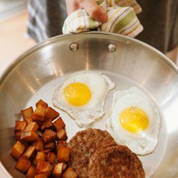 Pats Village Deli - Sunny side eggs, sausage & potatoes
