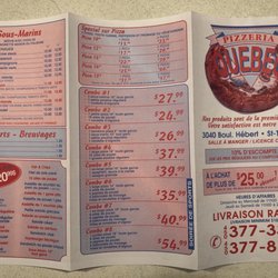 Quebec Pizzeria - Menu 2018