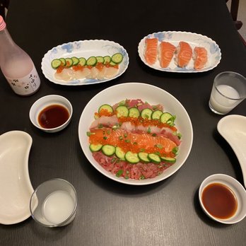 Tokyo Fish Market - All fish (salmon, hamachi, tuna, toro, scallops, ikura) and alcohol from Tokyo fish market -- just half of the fish we were able to get! - Seafood Markets Near Me - Berkeley, California