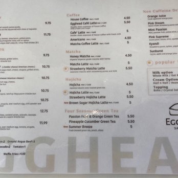 Egghead Sando Cafe - Menu June 2023 - Fast Food Near Me - Santa Clara, California