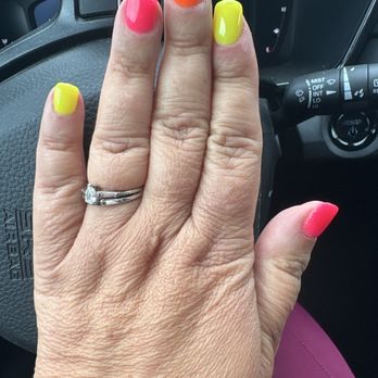 Iris Nail Spa - Neon rainbow nails-powder dip - Nail Salons Near Me - Newton, Massachusetts