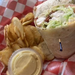 Chicken Bacon Ranch Wrap with chips. Pretty good.