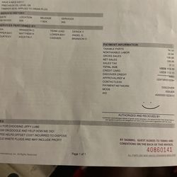Jiffy Lube - Receipt of the change