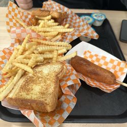 Denton's Burgers & Fun Foods - Hot tenders w fries and a corn dog