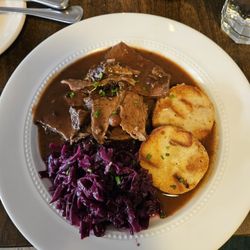 Schulte & Herr - Saurbraten with braised cabbage and bread pudding