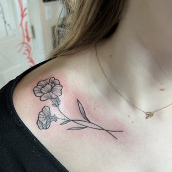 Blue Rose Tattoo - Carnation flower, freshly done - Tattoo Near Me - San Jose, California Blue Rose Tattoo - Carnation flower, freshly done - Tattoo Near Me - San Jose, California