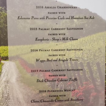Palmaz Vineyards - Tasting menu - Wineries Near Me - Napa, California Palmaz Vineyards - Tasting menu - Wineries Near Me - Napa, California