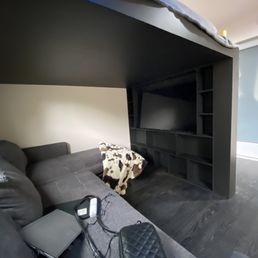 The freshly built loft bed and entertainment center! The freshly built loft bed and entertainment center!
