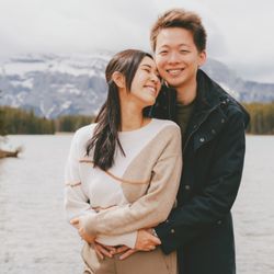 Oliver Woods Photography - Couples engagement session at Lake Minnewanka, Two Jack Lake, Vermillion Lakes, Surprise Corner and Bow Falls