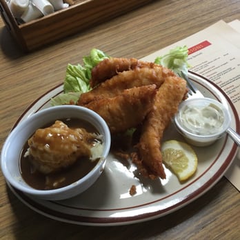 Three Seasons Cafe - Walleye with mashed potatoes and gravy - Breakfast & Brunch Near Me - Manistique, Michigan