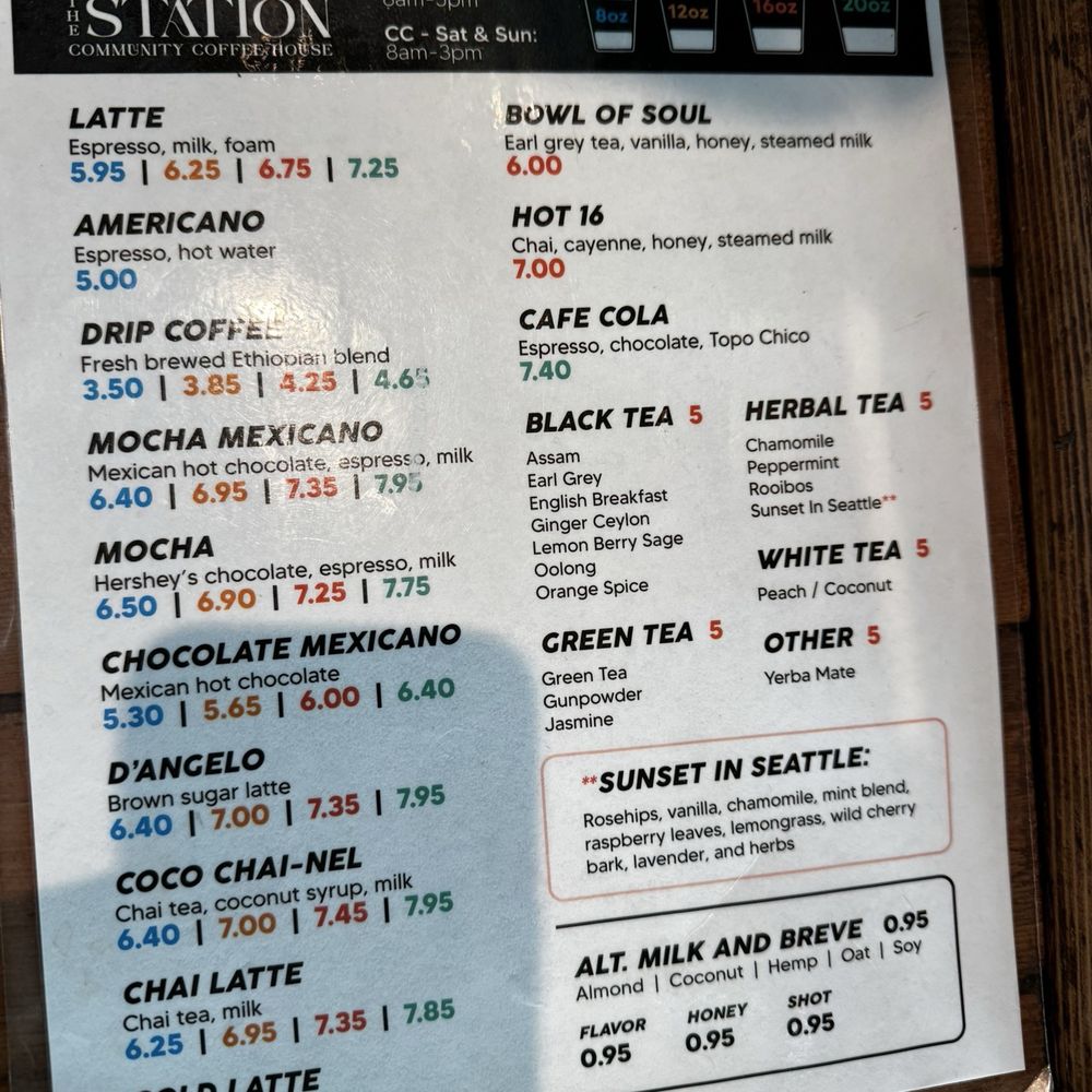 The Station - All the time Drink menu - Coffee & Tea Near Me - Seattle, Washington