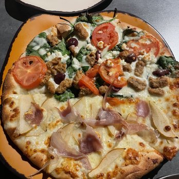 Slyce - St Pete Beach - Individual with half Greek and half Pear a dice - Pizza Near Me - St. Pete Beach, Florida Slyce - St Pete Beach - Individual with half Greek and half Pear a dice - Pizza Near Me - St. Pete Beach, Florida