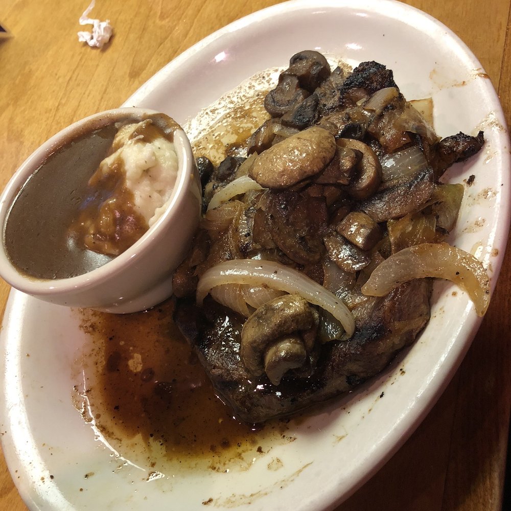 Texas Roadhouse - Ribeye Steak with Mushroom and Onions. Mashed Potatoes with Gravy side. - Steakhouses Near Me - Brooklyn, Ohio