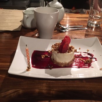 Harvest Beat - Orange blossom torte with strawberries, candies sunflower seeds and huckleberry sauce. - Vegetarian Near Me - Seattle, Washington Harvest Beat - Orange blossom torte with strawberries, candies sunflower seeds and huckleberry sauce. - Vegetarian Near Me - Seattle, Washington