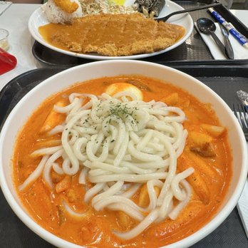 Namsan Tonkatsu - Rose Tteokbokki extra rice cake w/ udon noodles. King Combo - Korean Near Me - Las Vegas, Nevada Namsan Tonkatsu - Rose Tteokbokki extra rice cake w/ udon noodles. King Combo - Korean Near Me - Las Vegas, Nevada