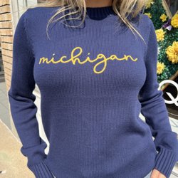 Ferne Boutique - Michigan Cursive Knit Sweater