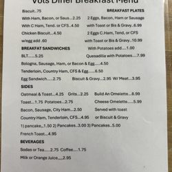 Vols Diner 2 - Breakfast menu