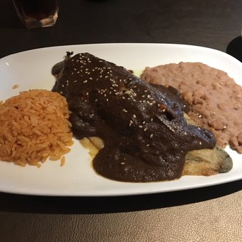 Mena's Tex-Mex Grill Cantina - Chile Relleno with Mole sauce tastes much better that it looks!! - Tex-Mex Near Me - Richardson, Texas