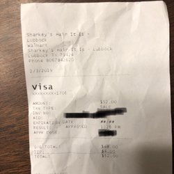 Sharkey's Hair It Is - Receipt for two kid hair cuts, no special works.