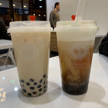 Feng Cha Teahouse - Oolong Milk Tea w/ Boba + Lychee or Peach Tea with Sea Salt Foam and Boba - Desserts Near Me - Newark, California