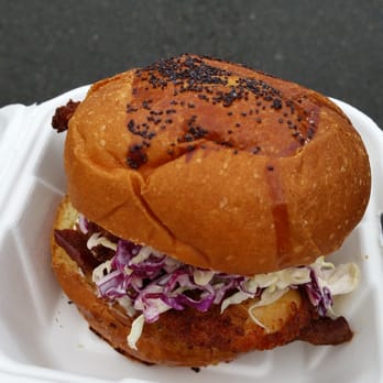 Bacon Bacon - Bacon fried chicken sandwich. Was hoping for a flavor punch from the slaw, kinda fell short - Food Trucks Near Me Bacon Bacon - Bacon fried chicken sandwich. Was hoping for a flavor punch from the slaw, kinda fell short - Food Trucks Near Me