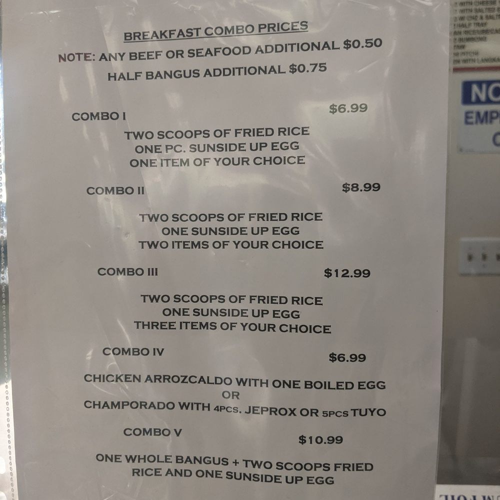 Seafood Ranch Grill - Breakfast combo pricing - Filipino Near Me - Chino Hills, California