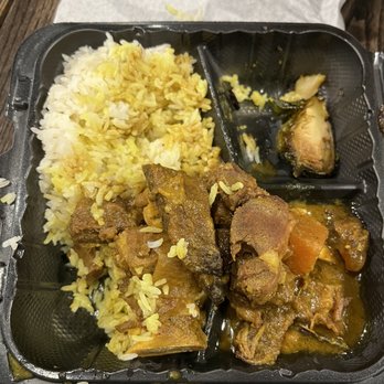 Jamaica Mi Hungry - Curry Goat with Rice and Brussels Sprouts - Caribbean Near Me - Boston, Massachusetts