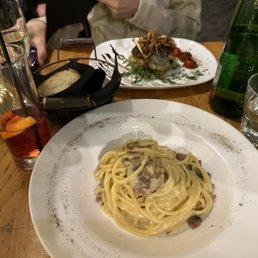 Carbonara with Sea Bass rolls Carbonara with Sea Bass rolls