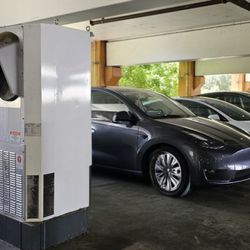 Tesla Supercharger - located at the second level of the covered parking by Quarry Road