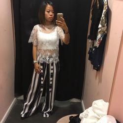 BSL - Trying on a laced top and striped pants from BSL