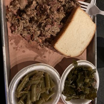 Pot Smoker BBQ - Pulled pork, bread, collards, and green beans. - Barbeque Near Me - Aiken, South Carolina Pot Smoker BBQ - Pulled pork, bread, collards, and green beans. - Barbeque Near Me - Aiken, South Carolina