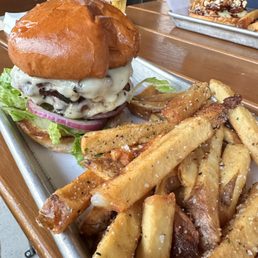 Diner Burger with pomme frites Diner Burger with pomme frites