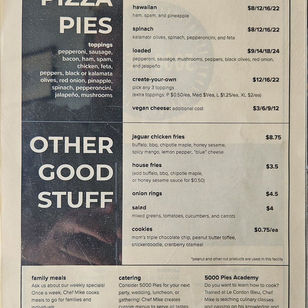 5000 Pies - Menu - other items - Pizza Near Me - Long Beach, California
