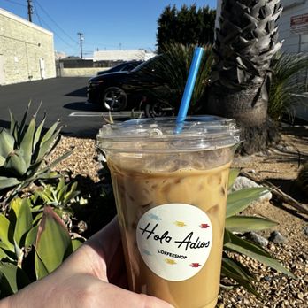 Hola Adios Coffeeshop - Iced Oatmilk Latte with Homemade Cinnamon Brown Sugar Syrup - Coffee & Tea Near Me - Costa Mesa, California