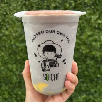 Gotcha Tea House - bamboo charcoal slush ($5.5) with caramel pudding (50¢) - Tea Rooms Near Me - Rosemead, California Gotcha Tea House - bamboo charcoal slush ($5.5) with caramel pudding (50¢) - Tea Rooms Near Me - Rosemead, California