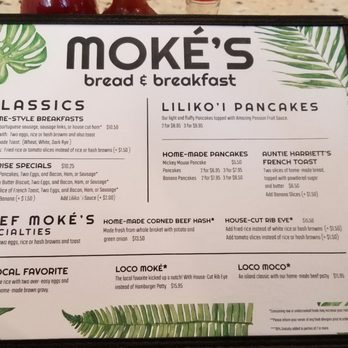 Moke’s Bread And Breakfast - Menu - Breakfast & Brunch Near Me - Honolulu, Hawaii