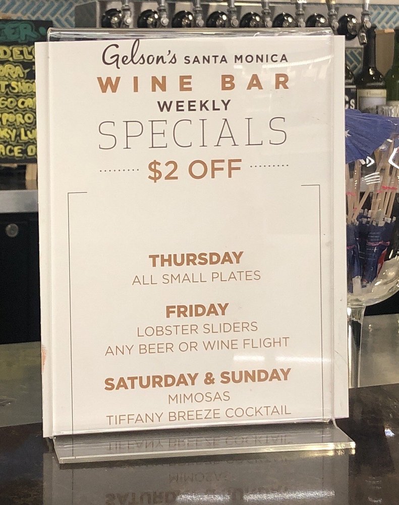 GELSON’S WINE BAR 2627 Lincoln Blvd, Santa Monica, California Wine