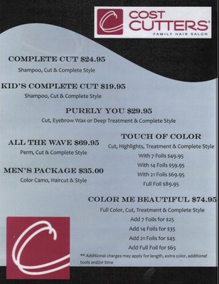 prices at cost cutters