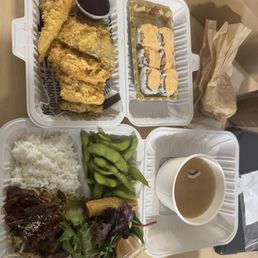 Beef teriyaki and tempura combo and added spicy salmon Beef teriyaki and tempura combo and added spicy salmon