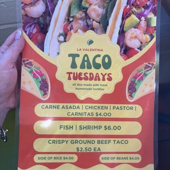 La Valentina - Taco Tuesday Menu - Mexican Near Me - Vancouver, Washington La Valentina - Taco Tuesday Menu - Mexican Near Me - Vancouver, Washington
